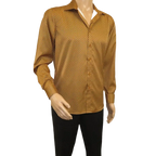 Men's Sports Shirt By Moderno Checker Fancy Long Sleeves MJLS-890 Gold