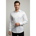 Men's Sports Shirt By Moderno Fancy Silky Satin Long Sleeves MJLS-143 White