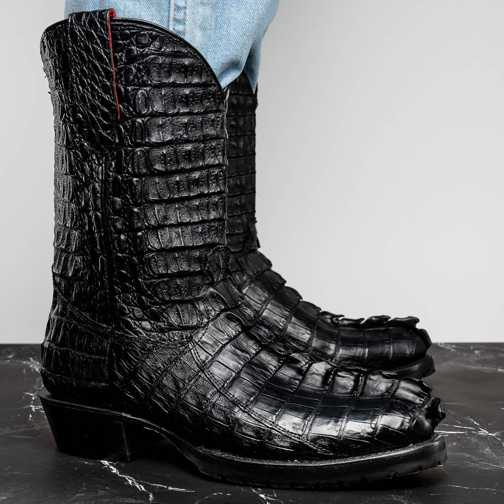 MARLBORO Genuine Hornback Caiman Skin Cowboy Boot Black