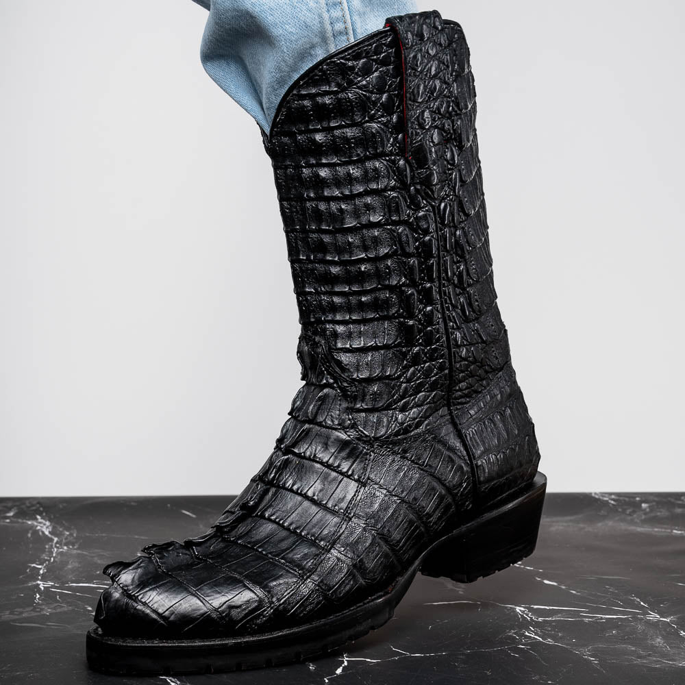 MARLBORO Genuine Hornback Caiman Skin Cowboy Boot Black