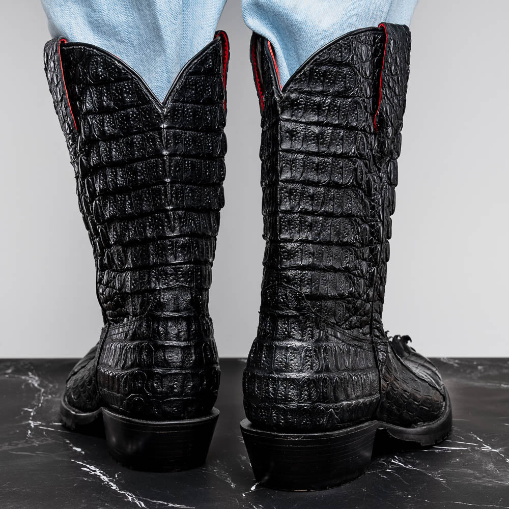 MARLBORO Genuine Hornback Caiman Skin Cowboy Boot Black
