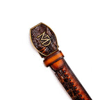 MONTANA Caiman &amp; Calfskin Western Belt with Hand-Stitched Center Detail Brown