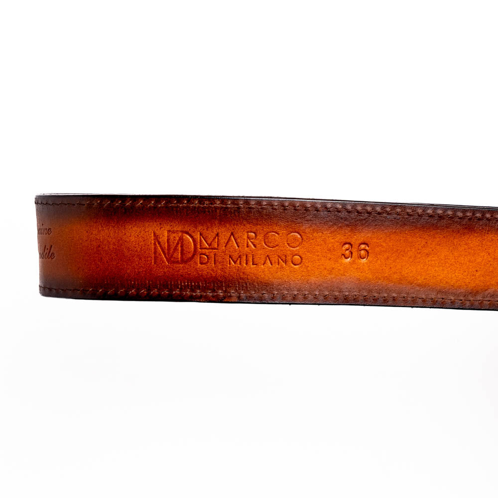 MONTANA Caiman &amp; Calfskin Western Belt with Hand-Stitched Center Detail Brown