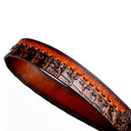 MONTANA Caiman &amp; Calfskin Western Belt with Hand-Stitched Center Detail Brown