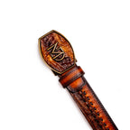 MONTANA – Caiman &amp; Calfskin Western Belt with Hand-Stitched Center Detail Maple