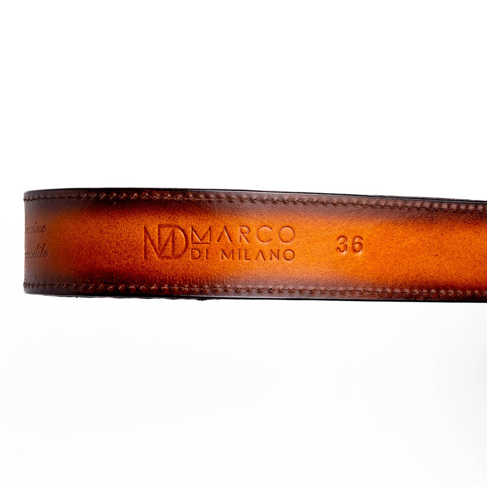 MONTANA – Caiman &amp; Calfskin Western Belt with Hand-Stitched Center Detail Maple
