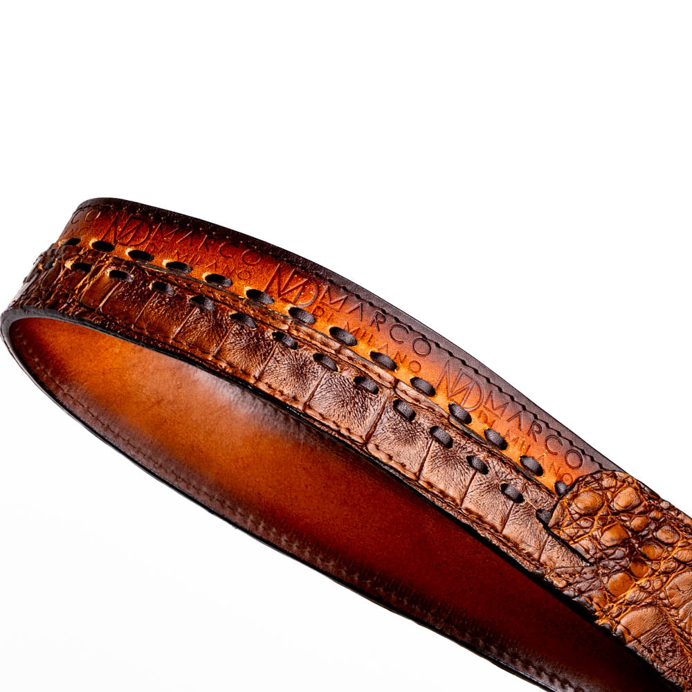 MONTANA – Caiman &amp; Calfskin Western Belt with Hand-Stitched Center Detail Maple