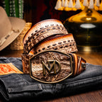 Montana Caiman and Calfskin Western Belt Stone Brown