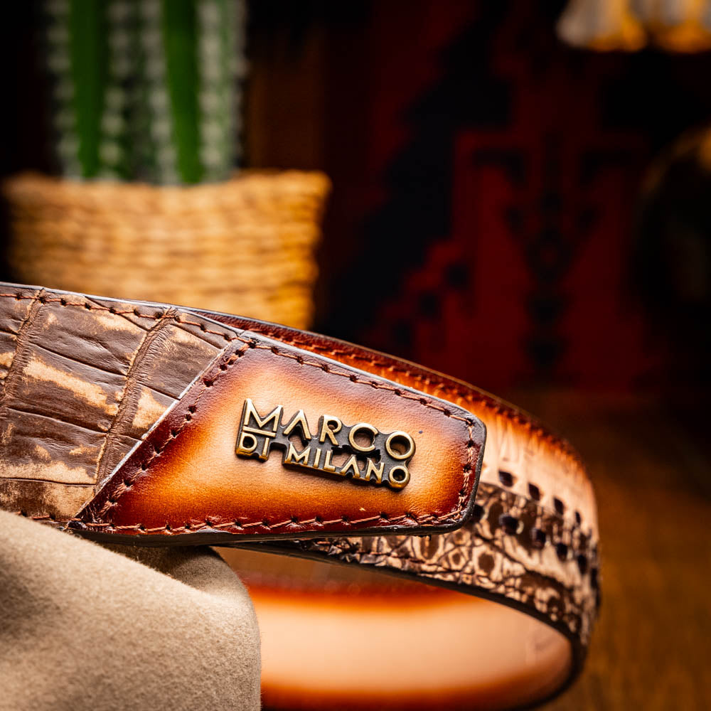 Montana Caiman and Calfskin Western Belt Stone Brown