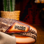 Montana Caiman and Calfskin Western Belt Stone Brown