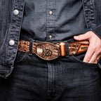 Montana Caiman and Calfskin Western Belt Stone Brown