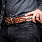 Montana Caiman and Calfskin Western Belt Stone Brown