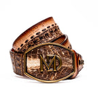 Montana Caiman and Calfskin Western Belt Stone Brown