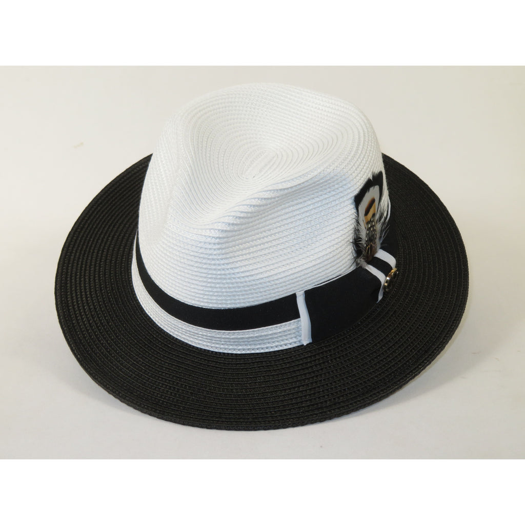 Men's Bruno Capelo 2-Tone Braided Straw Fedora Hat Main Street MS470 White/Black