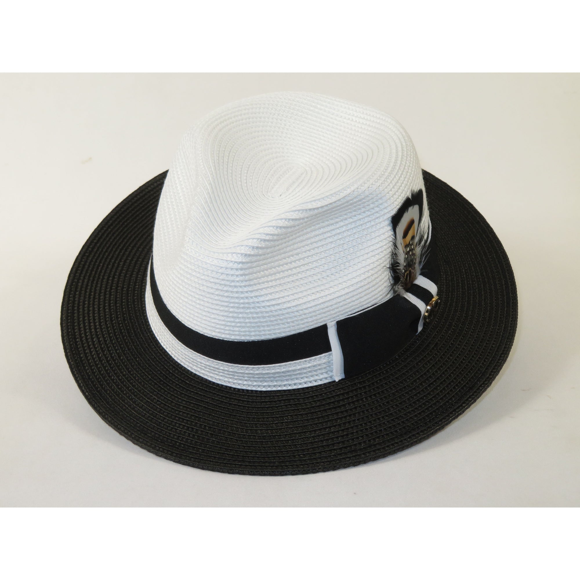Men's Bruno Capelo 2-Tone Braided Straw Fedora Hat Main Street MS470 White/Black