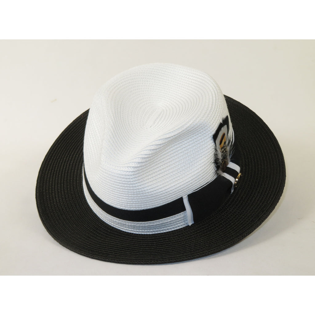 Men's Bruno Capelo 2-Tone Braided Straw Fedora Hat Main Street MS470 White/Black