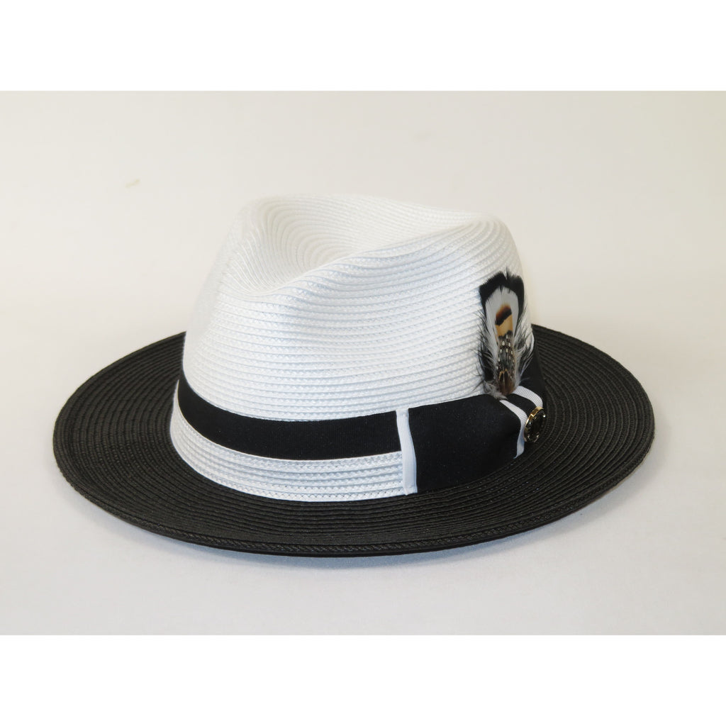 Men's Bruno Capelo 2-Tone Braided Straw Fedora Hat Main Street MS470 White/Black