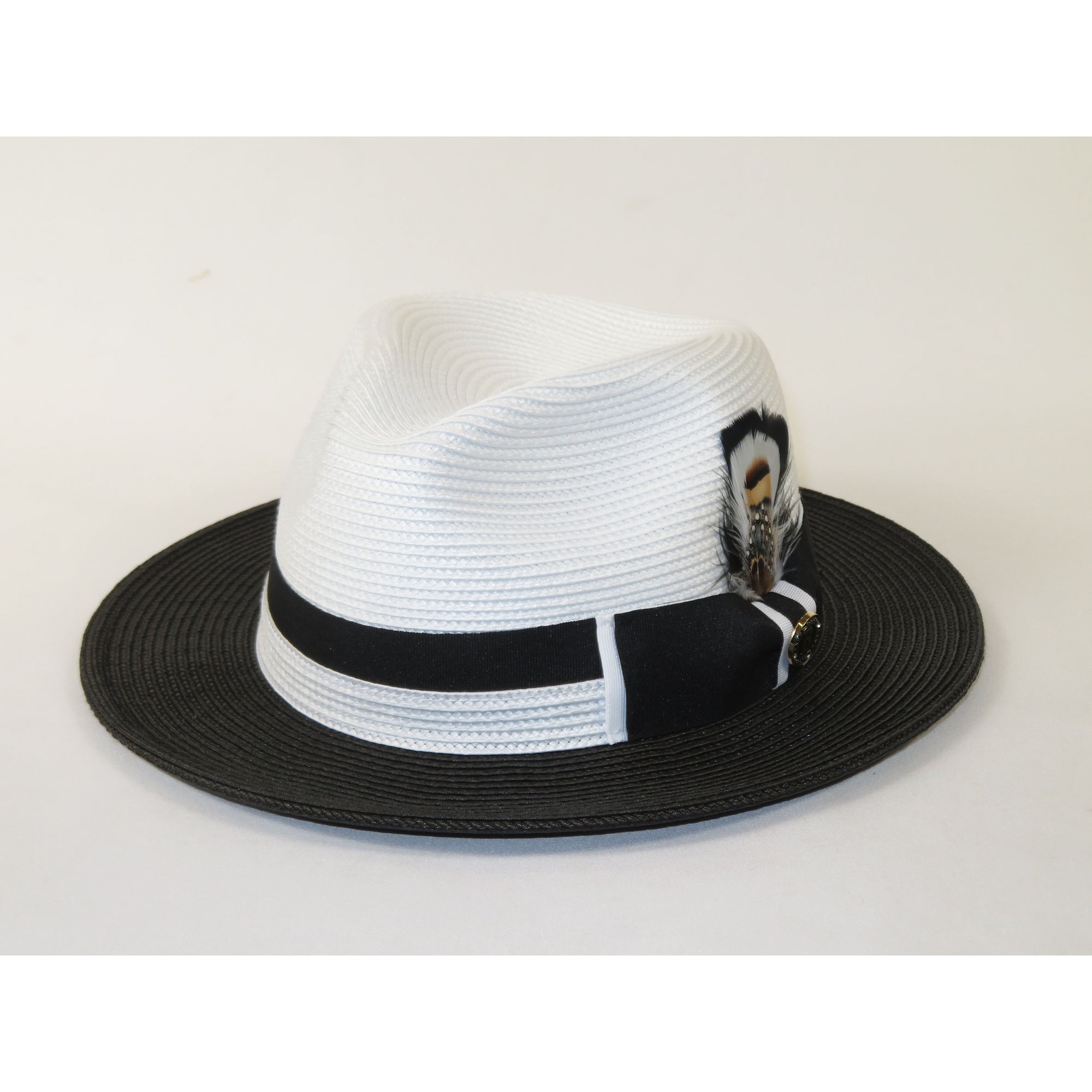 Men's Bruno Capelo 2-Tone Braided Straw Fedora Hat Main Street MS470 White/Black