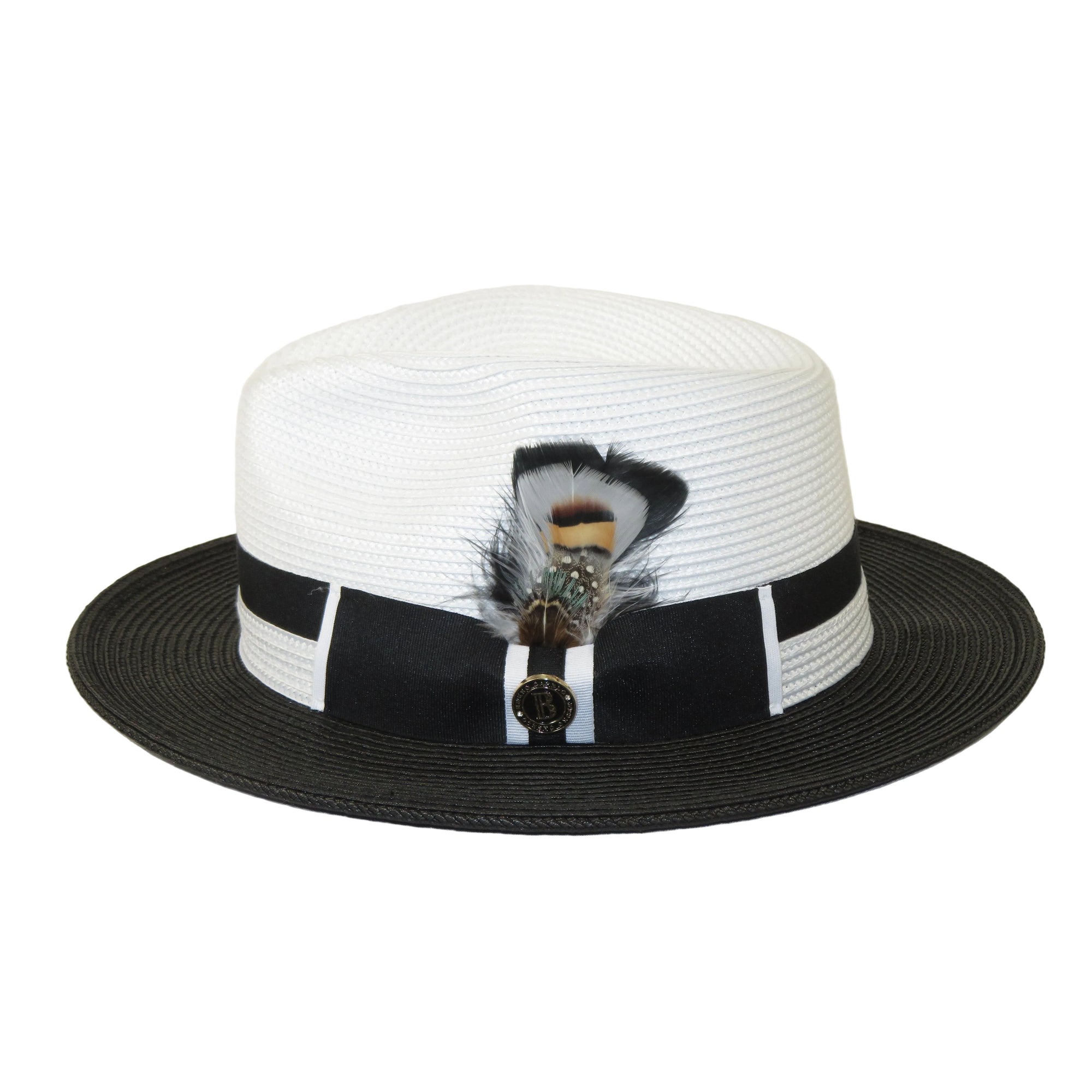 Men's Bruno Capelo 2-Tone Braided Straw Fedora Hat Main Street MS470 White/Black
