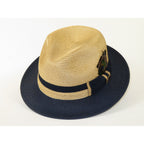 Men's Bruno Capelo 2-Tone Braided Straw Fedora Hat Main Street MS471 Camel/Navy