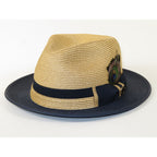 Men's Bruno Capelo 2-Tone Braided Straw Fedora Hat Main Street MS471 Camel/Navy