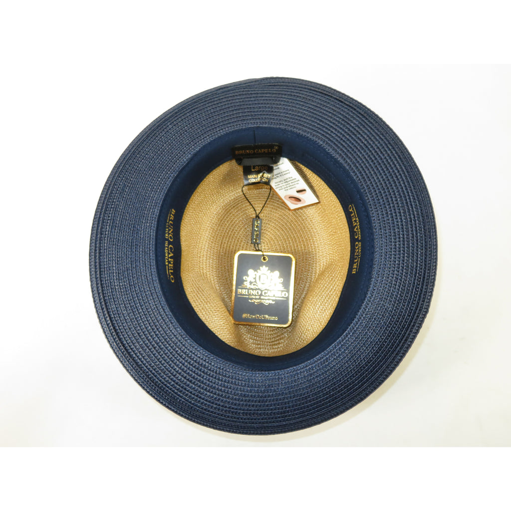 Men's Bruno Capelo 2-Tone Braided Straw Fedora Hat Main Street MS471 Camel/Navy