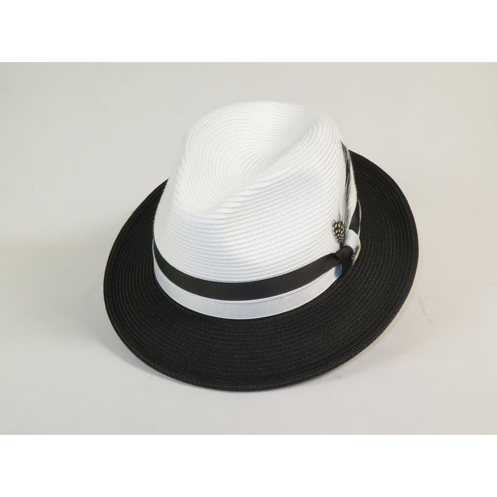 Men's Bruno Capelo 2-Tone Straw Fedora Hat MAYWOOD MY893 White/Black