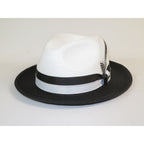 Men's Bruno Capelo 2-Tone Straw Fedora Hat MAYWOOD MY893 White/Black