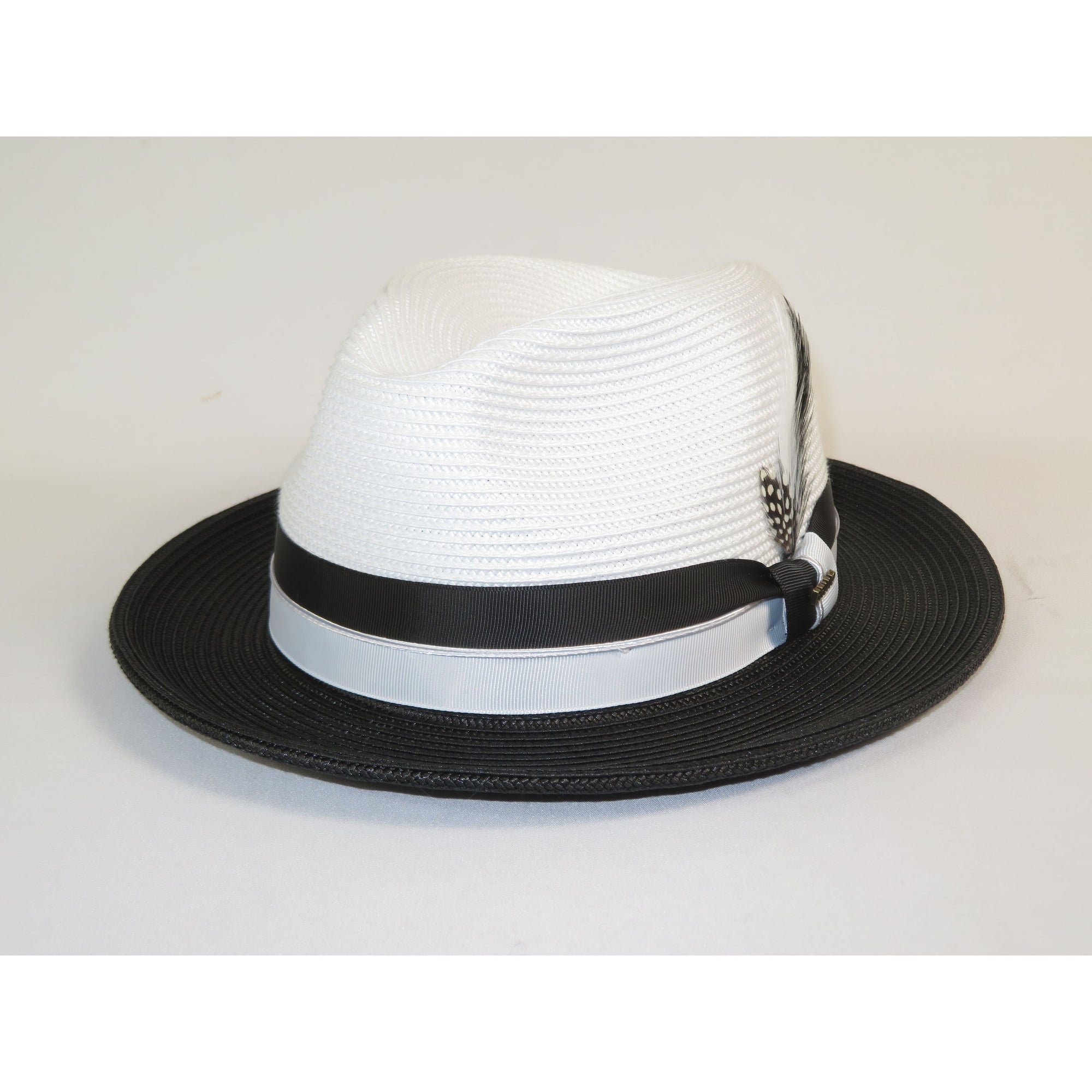 Men's Bruno Capelo 2-Tone Straw Fedora Hat MAYWOOD MY893 White/Black