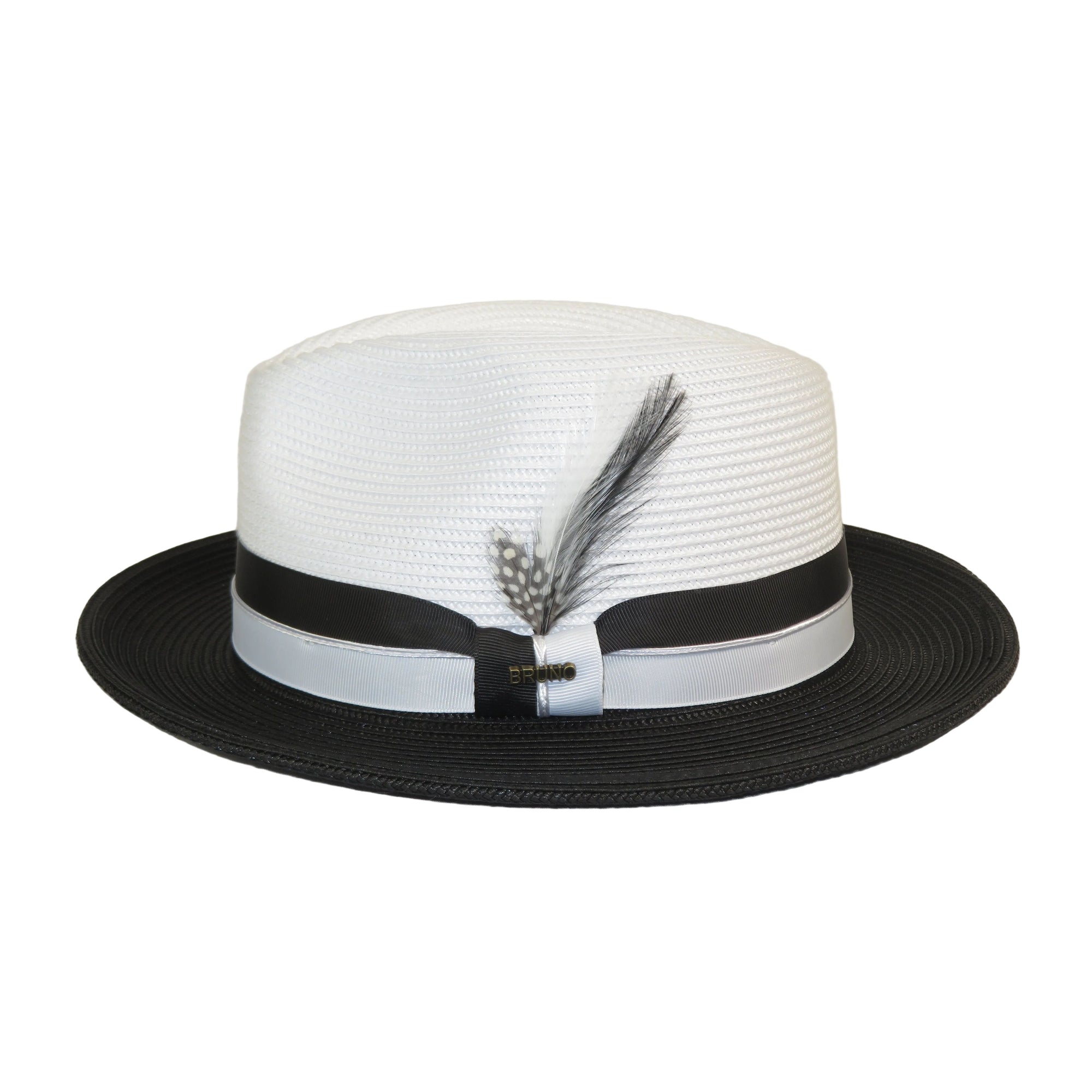 Men's Bruno Capelo 2-Tone Straw Fedora Hat MAYWOOD MY893 White/Black