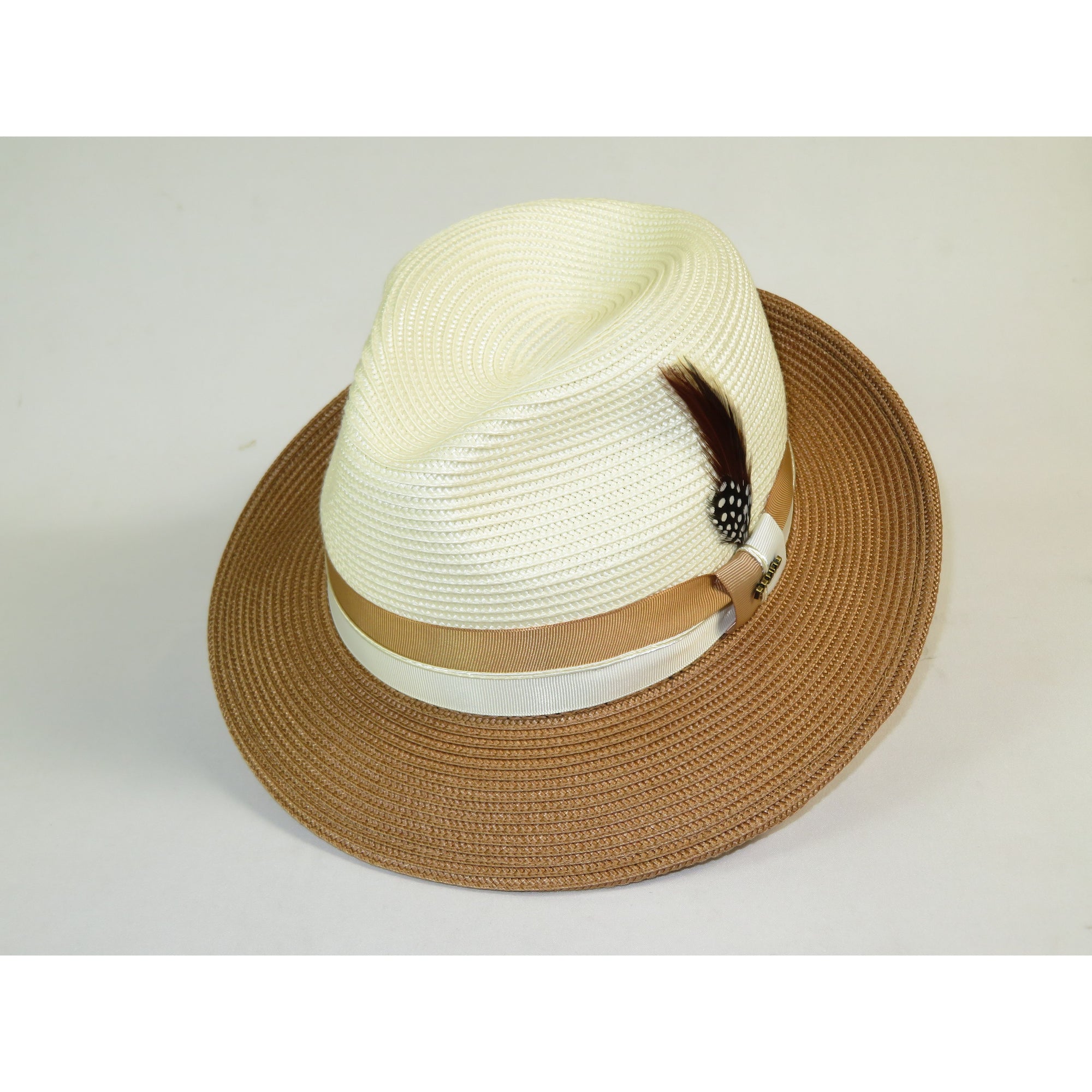 Men's Bruno Capelo 2-Tone Straw Fedora Hat MAYWOOD MY890 Ivory Cognac