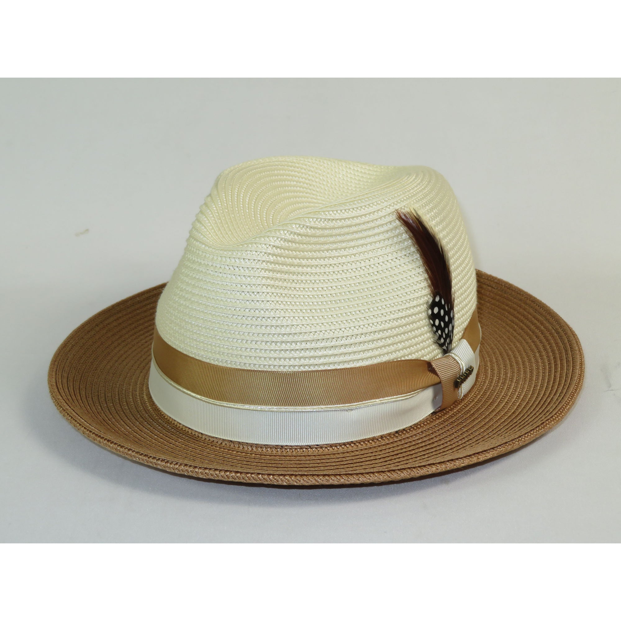 Men's Bruno Capelo 2-Tone Straw Fedora Hat MAYWOOD MY890 Ivory Cognac