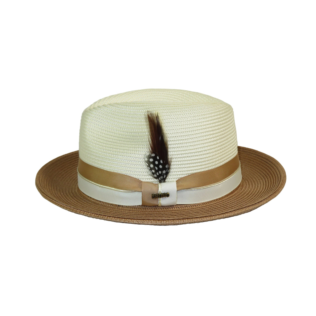 Men's Bruno Capelo 2-Tone Straw Fedora Hat MAYWOOD MY890 Ivory Cognac