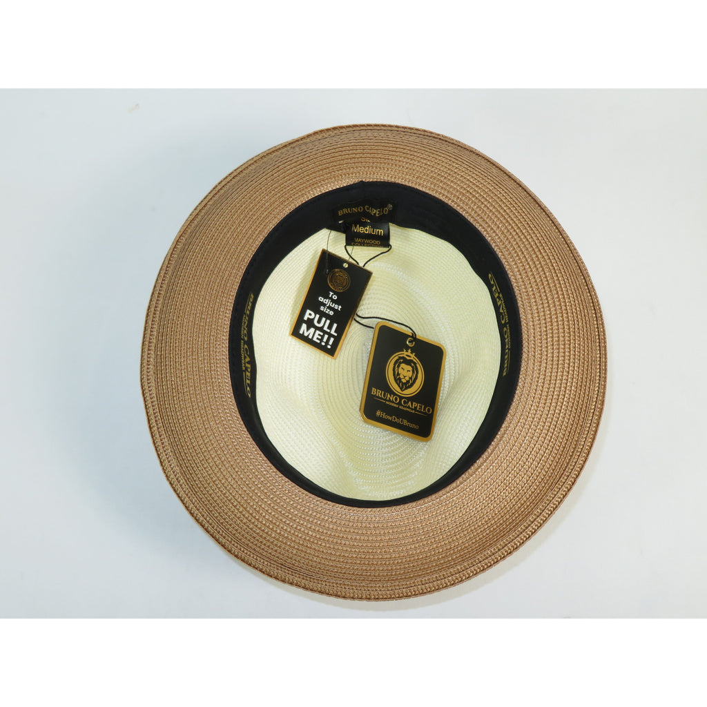 Men's Bruno Capelo 2-Tone Straw Fedora Hat MAYWOOD MY890 Ivory Cognac