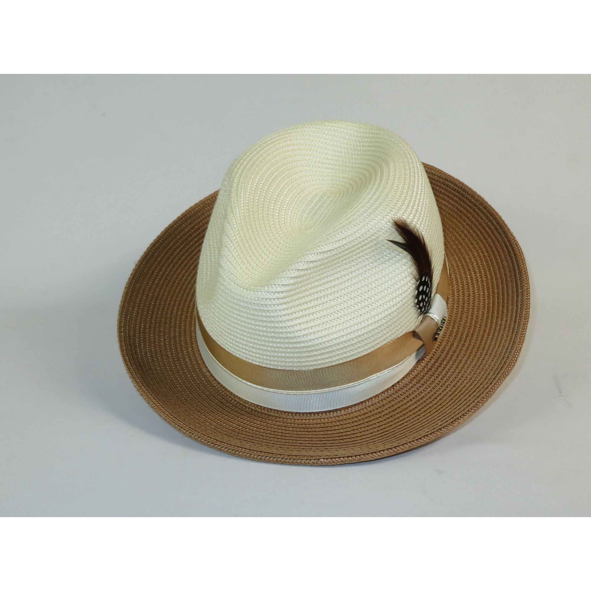 Men's Bruno Capelo 2-Tone Straw Fedora Hat MAYWOOD MY890 Ivory Cognac