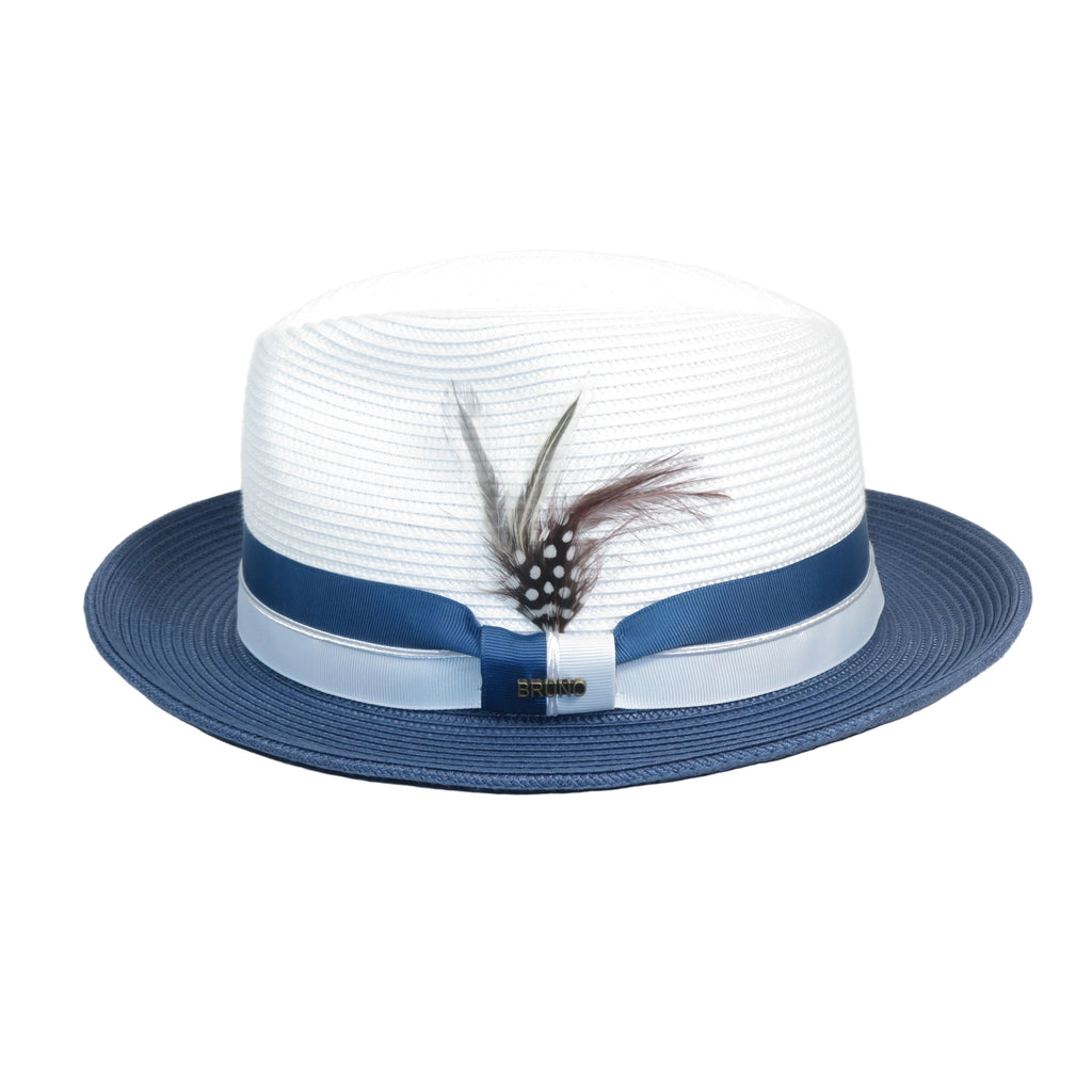 Men's Bruno Capelo 2-Tone Straw Fedora Hat MAYWOOD MY891 White/Denim