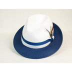 Men's Bruno Capelo 2-Tone Straw Fedora Hat MAYWOOD MY891 White/Denim
