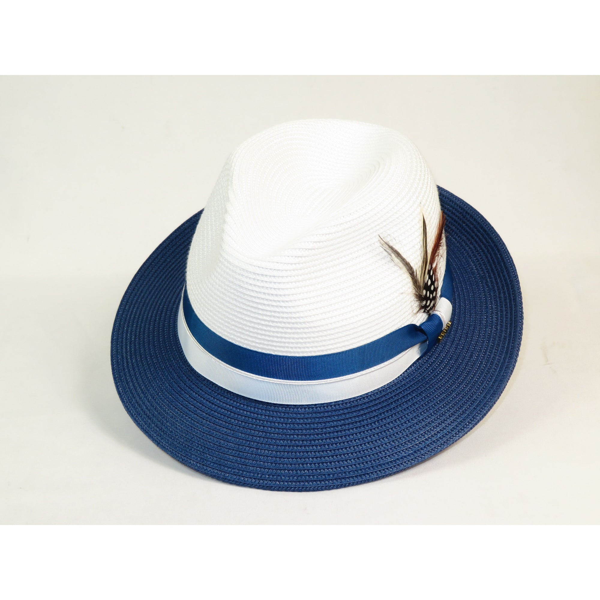 Men's Bruno Capelo 2-Tone Straw Fedora Hat MAYWOOD MY891 White/Denim