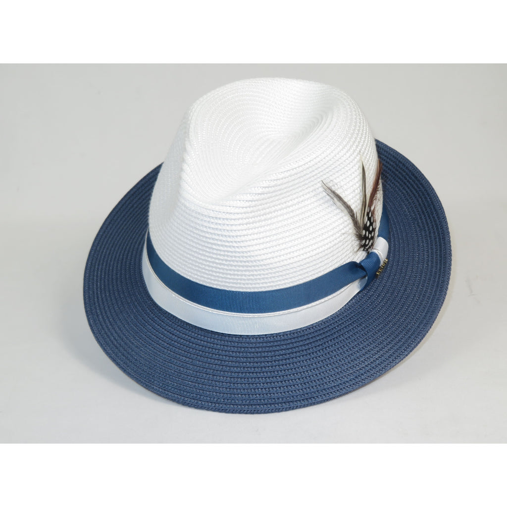 Men's Bruno Capelo 2-Tone Straw Fedora Hat MAYWOOD MY891 White/Denim