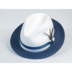 Men's Bruno Capelo 2-Tone Straw Fedora Hat MAYWOOD MY891 White/Denim