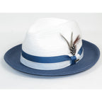 Men's Bruno Capelo 2-Tone Straw Fedora Hat MAYWOOD MY891 White/Denim