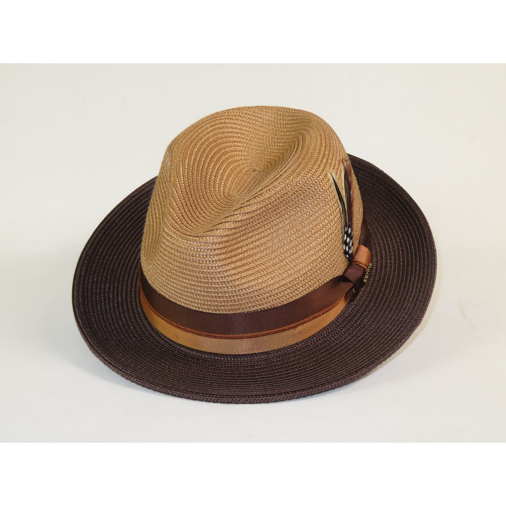 Men's Bruno Capelo 2-Tone Straw Fedora Hat MAYWOOD MY892 Camel/Brown