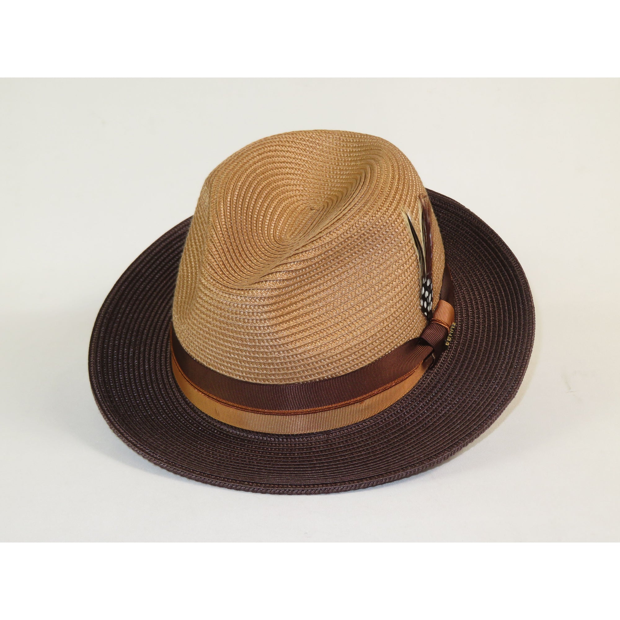 Men's Bruno Capelo 2-Tone Straw Fedora Hat MAYWOOD MY892 Camel/Brown