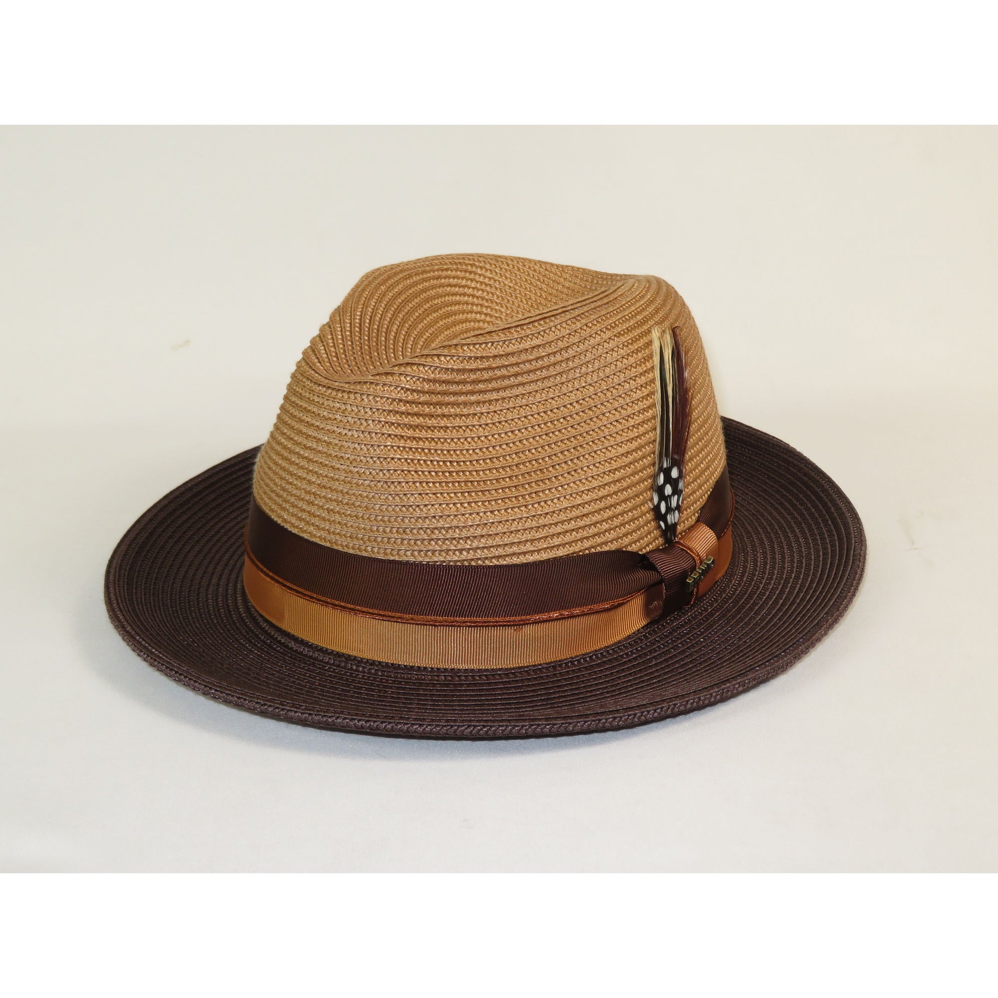 Men's Bruno Capelo 2-Tone Straw Fedora Hat MAYWOOD MY892 Camel/Brown