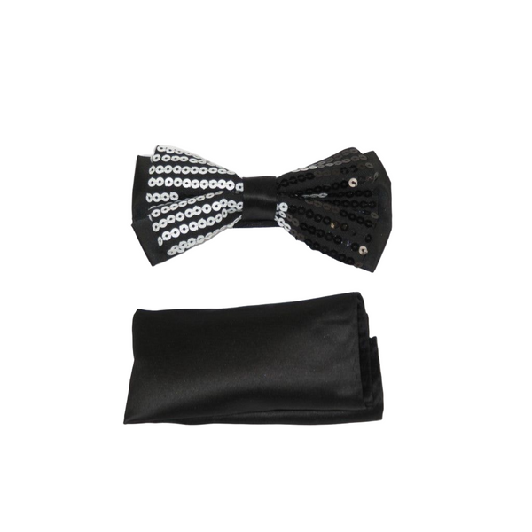 Mens Formal Bow Tie/Hankie Insomnia by Manzini Floral Sequins MZE140 White black