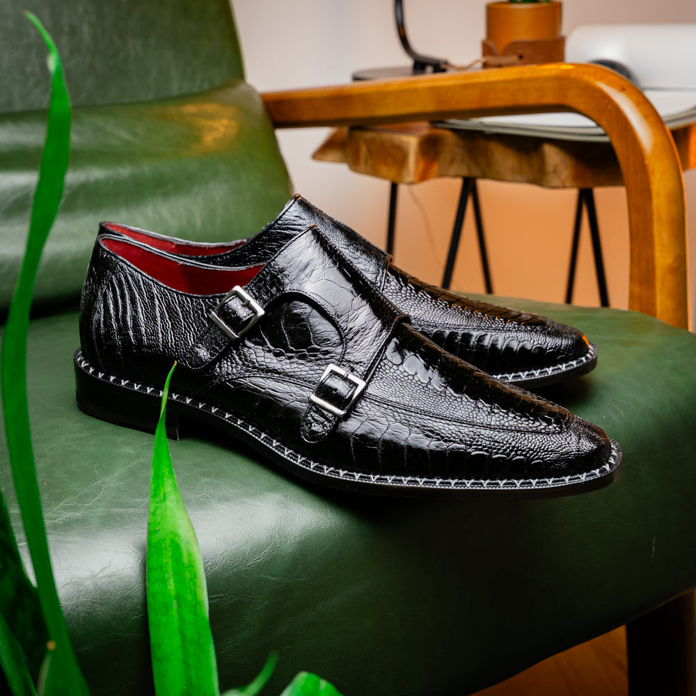Genuine ostrich leg leather upper Shoes Napoli Black