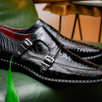 Genuine ostrich leg leather upper Shoes Napoli Black