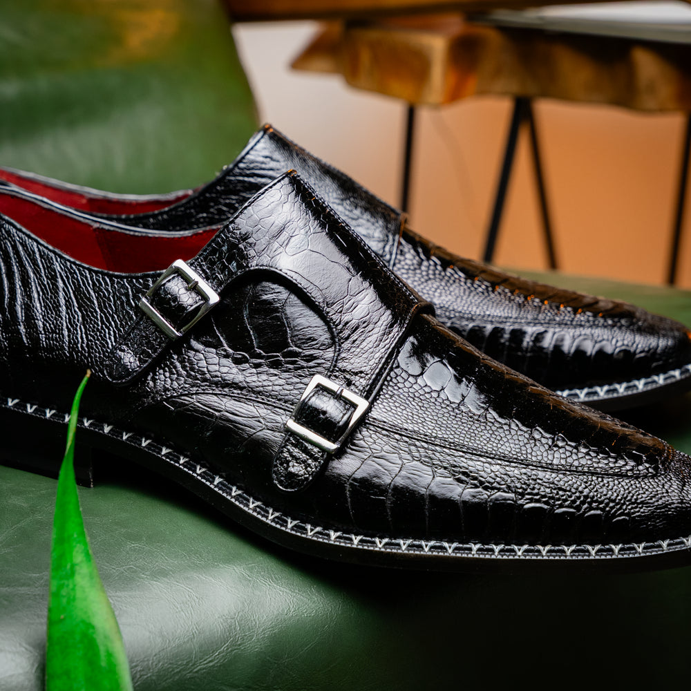 Genuine ostrich leg leather upper Shoes Napoli Black