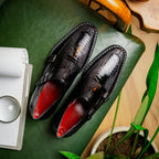 Genuine ostrich leg leather upper Shoes Napoli Black
