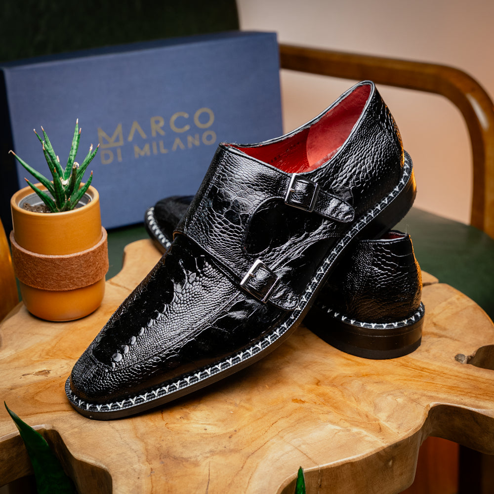Genuine ostrich leg leather upper Shoes Napoli Black
